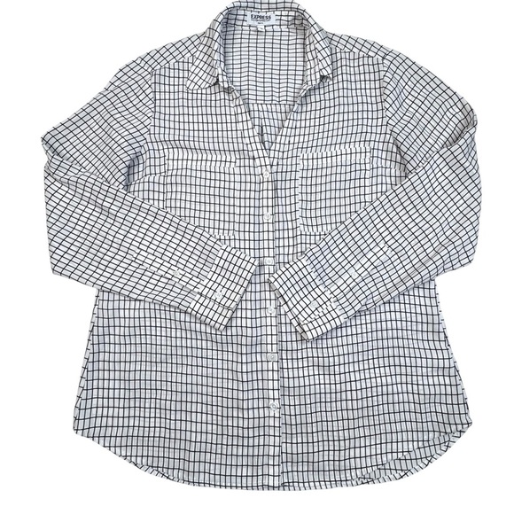 Express Portofino Shirt Slim Fit. Black and White Checked Grid Squares. Large - Picture 1 of 9